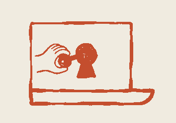 A hand-drawn laptop showing a key turning in a keyhole